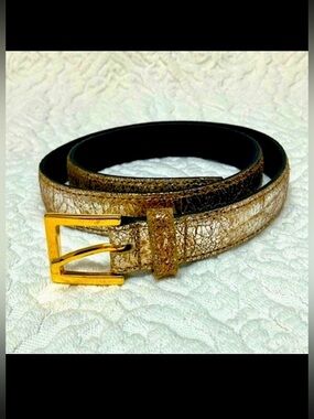 Vintage leather gold “crackle” belt, Italian gold tone buckle